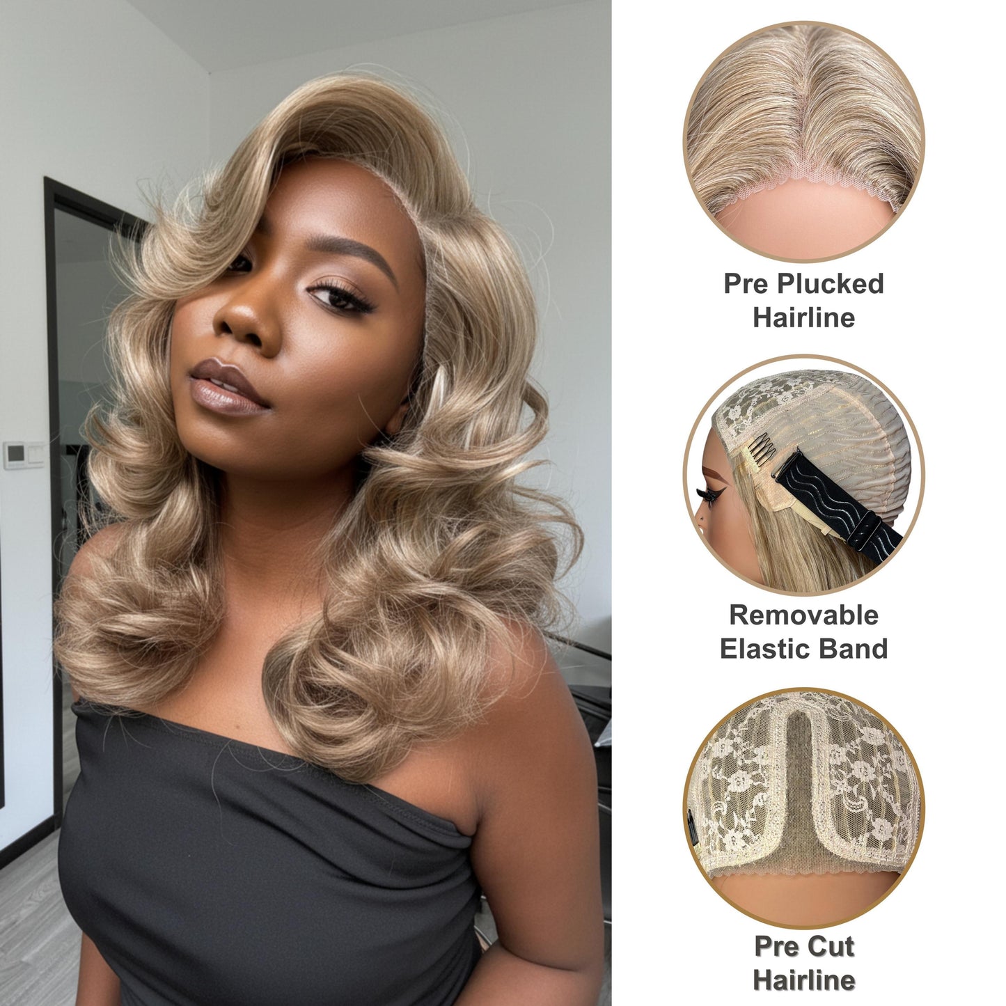 [70s Layers] Farrah Fawcett Style T Lace Glueless Synthetic Wig Golden Brown