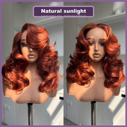 [70s Layers] Farrah Fawcett Style T Lace Glueless Synthetic Wig Ginger