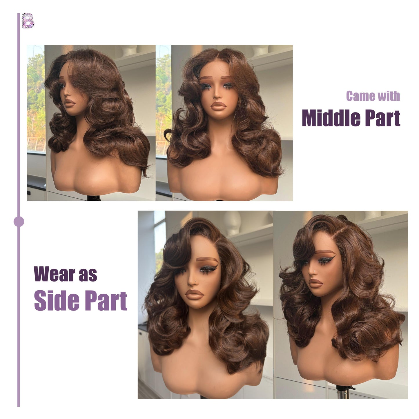 [70s Layers] Farrah Fawcett Style T Lace Glueless Synthetic Wig Chestnut