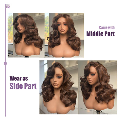 [70s Layers] Farrah Fawcett Style T Lace Glueless Synthetic Wig Chestnut