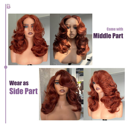 [70s Layers] Farrah Fawcett Style T Lace Glueless Synthetic Wig Ginger