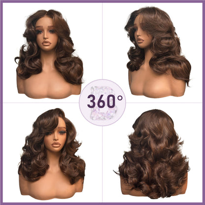 [70s Layers] Farrah Fawcett Style T Lace Glueless Synthetic Wig Chestnut