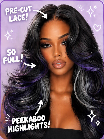 [Detroit Layers] 24 Inches Black Purple Mint Glueless Synthetic Wig