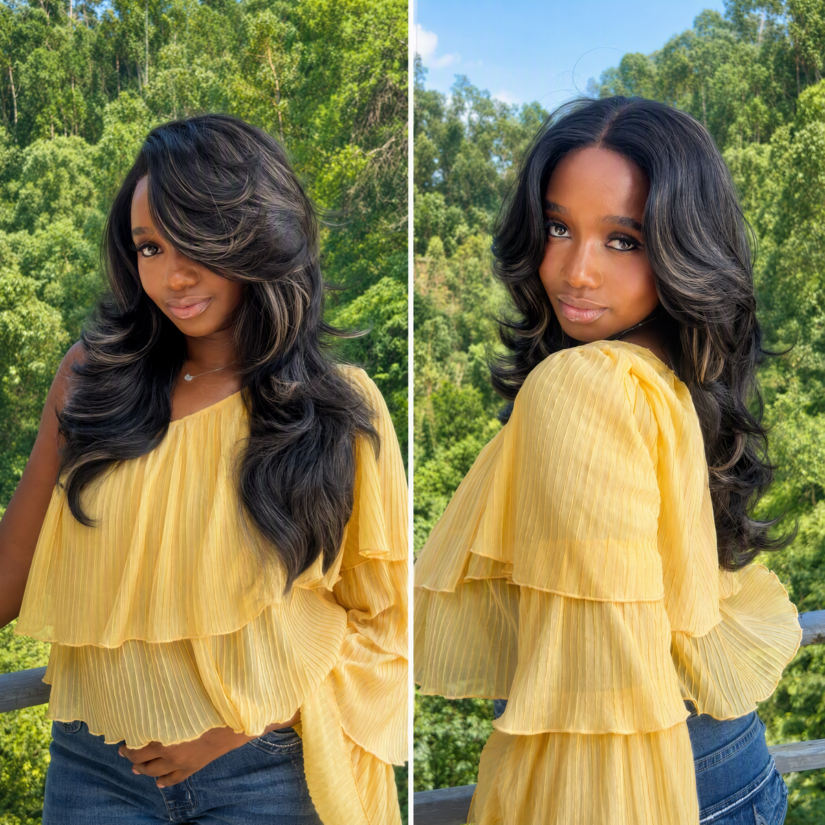 [Detroit Layers] 24 Inches Golden Black Glueless Premium Synthetic Wig