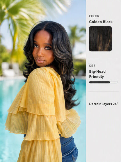 [Detroit Layers] 24 Inches Golden Black Glueless Premium Synthetic Wig