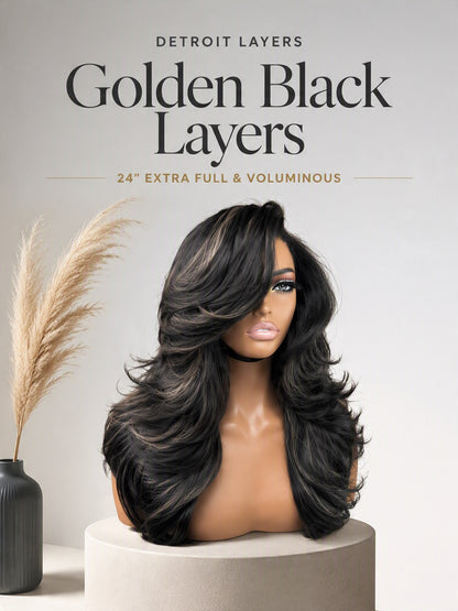 [Detroit Layers] 24 Inches Golden Black Glueless Premium Synthetic Wig