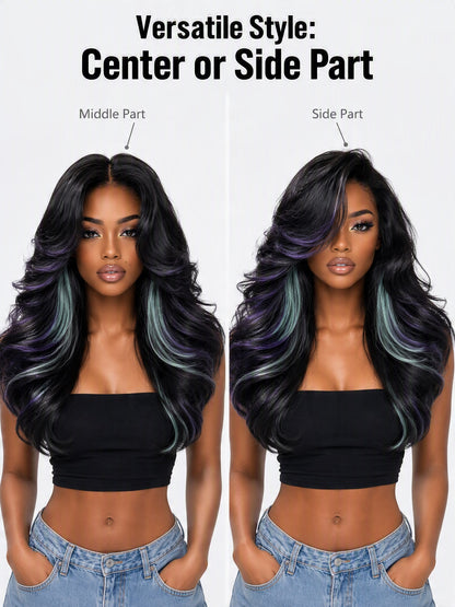 [Detroit Layers] 24 Inches Black Purple Mint Glueless Synthetic Wig