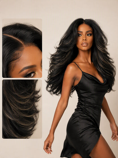 [Detroit Layers] 24 Inches Golden Black Glueless Premium Synthetic Wig