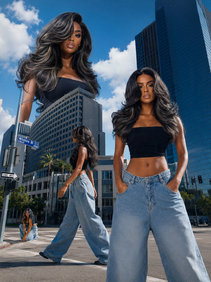 [Detroit Layers] 24 Inches Golden Black Glueless Premium Synthetic Wig