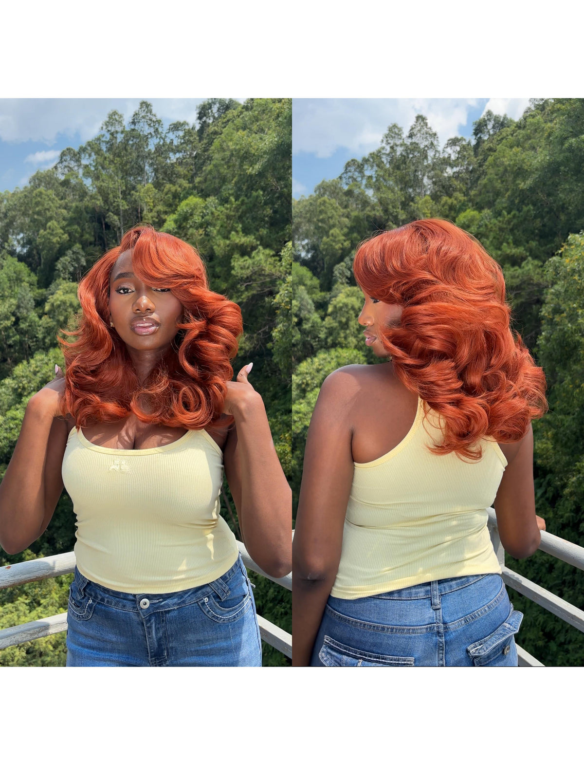 [70s Layers] Farrah Fawcett Style T Lace Glueless Synthetic Wig Ginger