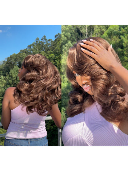 [70s Layers] Farrah Fawcett Style T Lace Glueless Synthetic Wig Chestnut