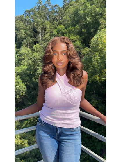 [70s Layers] Farrah Fawcett Style T Lace Glueless Synthetic Wig Ginger