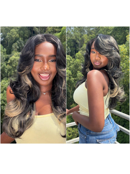 [Detroit Layers] 24 Inches Golden Black Glueless Premium Synthetic Wig