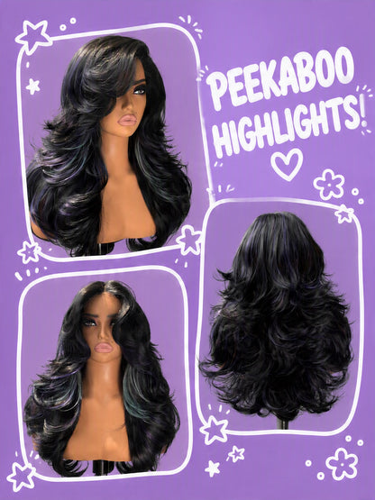 [Detroit Layers] 24 Inches Black Purple Mint Glueless Synthetic Wig