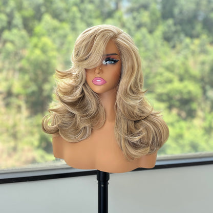 [Choppy Layers] Butterfly Cut T-Lace Synthetic Glueless Wigs Mix Honey Blond