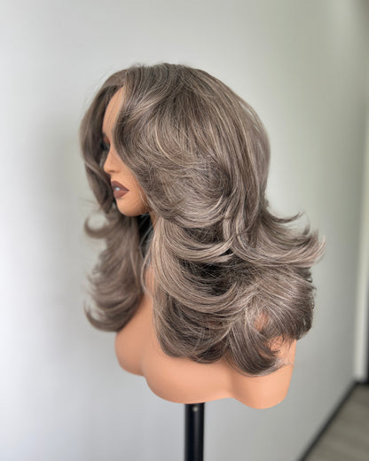 [Choppy Layers] Butterfly Cut T-Lace Synthetic Glueless Wigs Ash Brown Gray