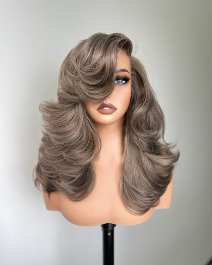 [Choppy Layers] Butterfly Cut T-Lace Synthetic Glueless Wigs Ash Brown Gray