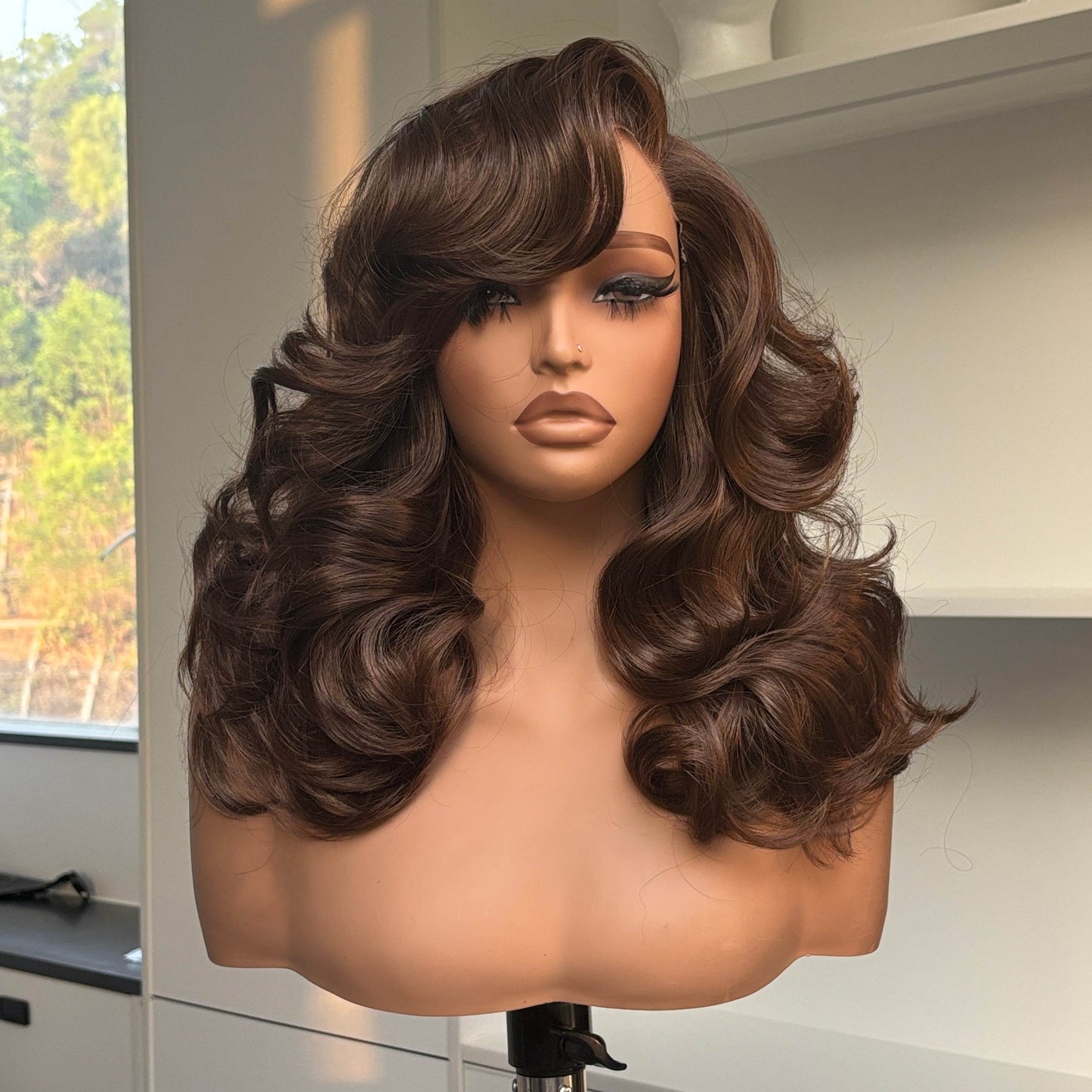[70s Layers] Farrah Fawcett Style T Lace Glueless Synthetic Wig Chestnut