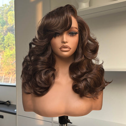 [70s Layers] Farrah Fawcett Style T Lace Glueless Synthetic Wig Chestnut