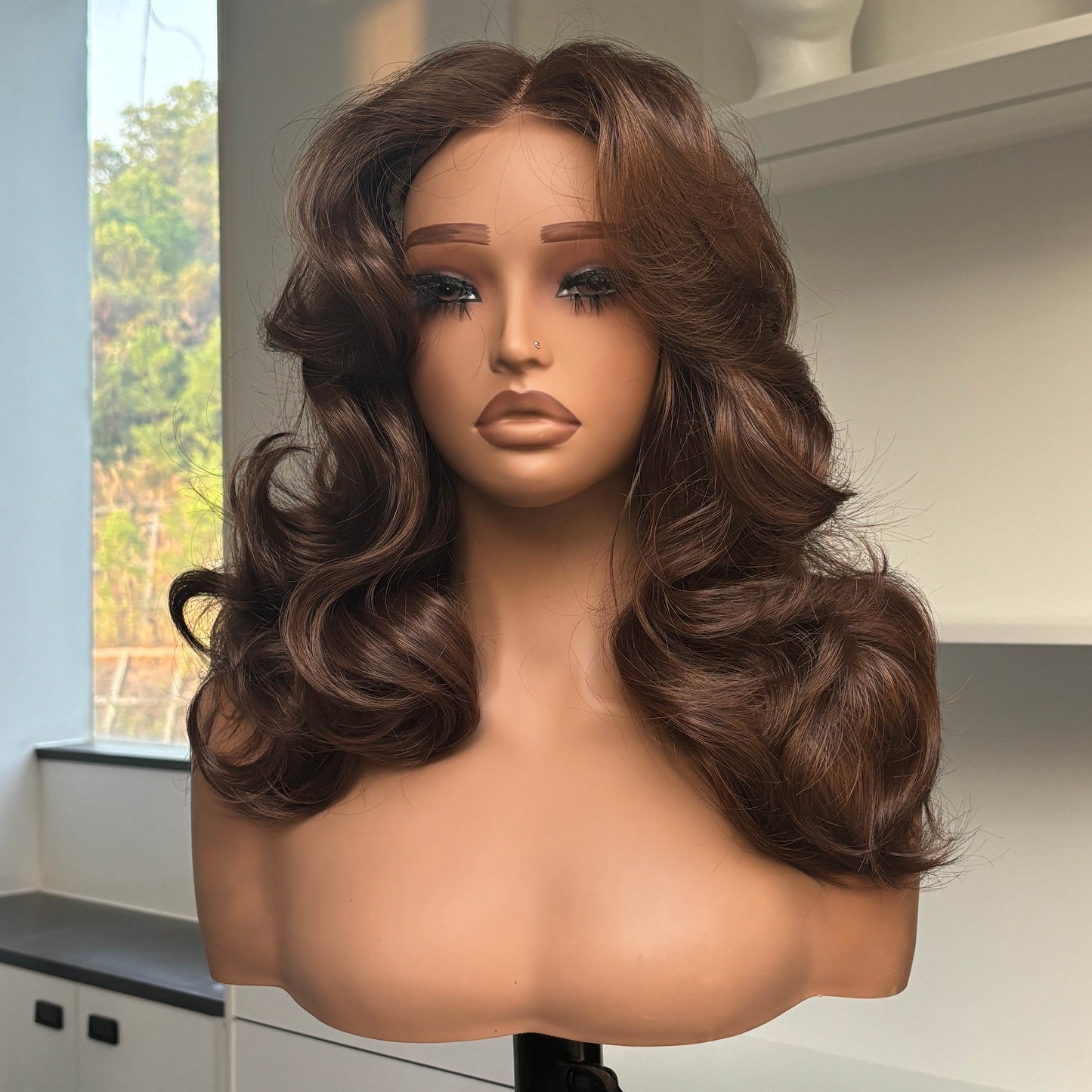 [70s Layers] Farrah Fawcett Style T Lace Glueless Synthetic Wig Chestnut