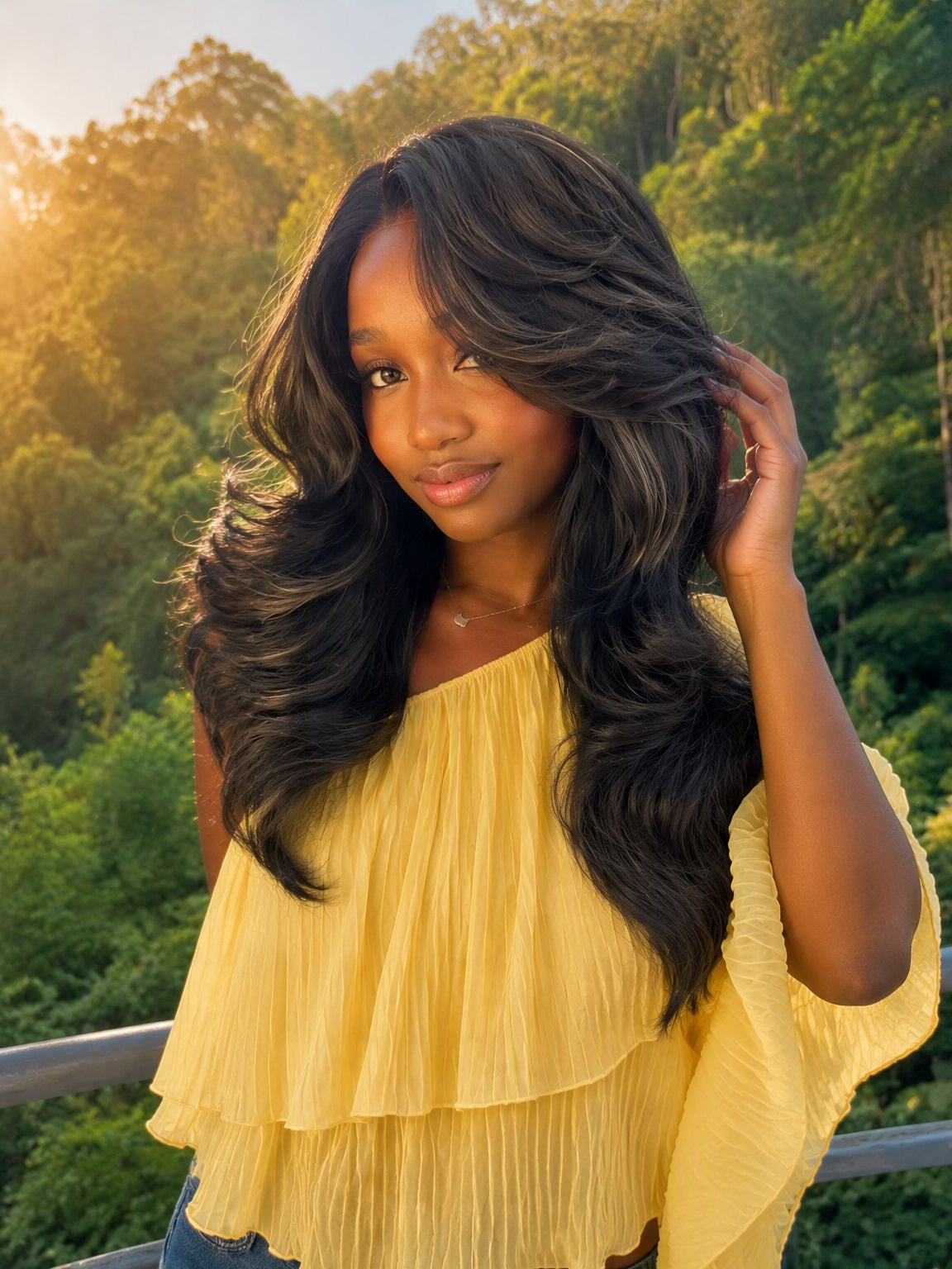 [Detroit Layers] 24 Inches Golden Black Glueless Premium Synthetic Wig