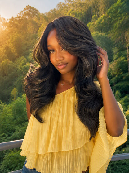 [Detroit Layers] 24 Inches Golden Black Glueless Premium Synthetic Wig