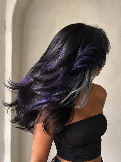 [Detroit Layers] 24 Inches Black Purple Mint Glueless Synthetic Wig