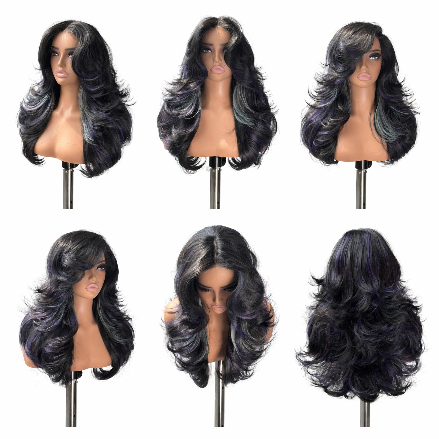 [Detroit Layers] 24 Inches Black Purple Mint Glueless Synthetic Wig