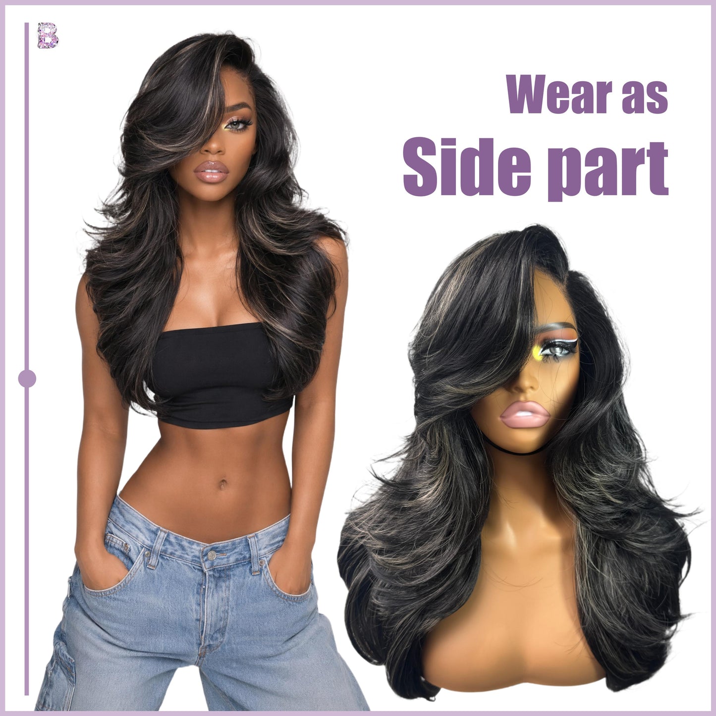 [Detroit Layers] 24 Inches Black Blond Glueless Premium Synthetic Wig