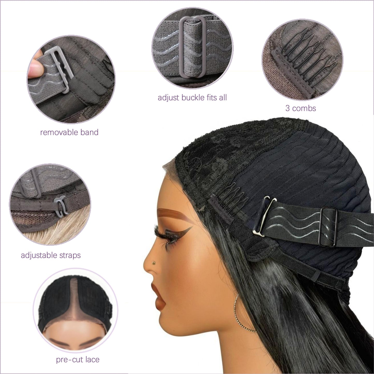 [Detroit Layers] 24 Inches Black Purple Mint Glueless Synthetic Wig