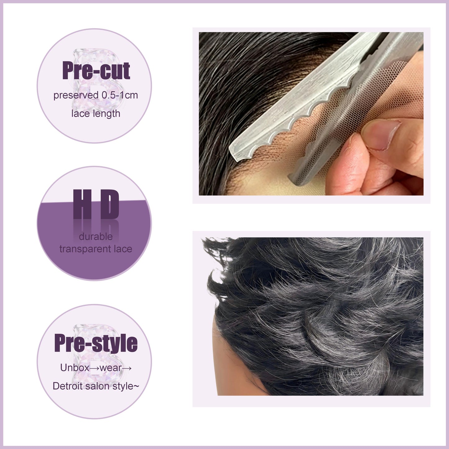 [Detroit Layers] 24 Inches Black Purple Mint Glueless Synthetic Wig