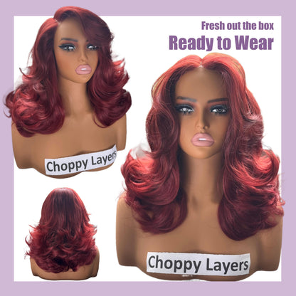 [Choppy Layers] Butterfly Cut T-Lace Synthetic Glueless Wigs Ruby Red