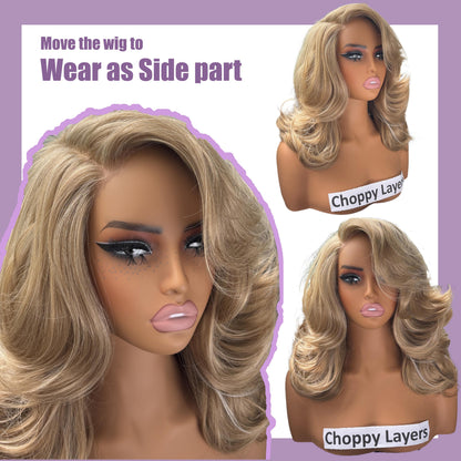 [Choppy Layers] Butterfly Cut T-Lace Synthetic Glueless Wigs Mix Honey Blond