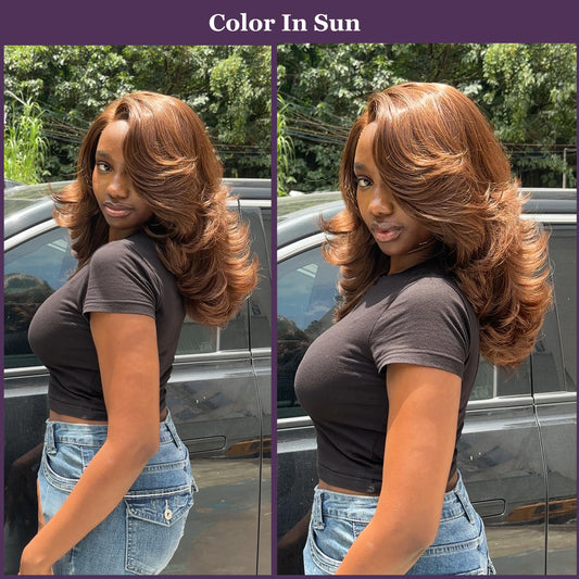 [Choppy Layers] Butterfly Cut T-Lace Synthetic Wigs Chocolate Brown