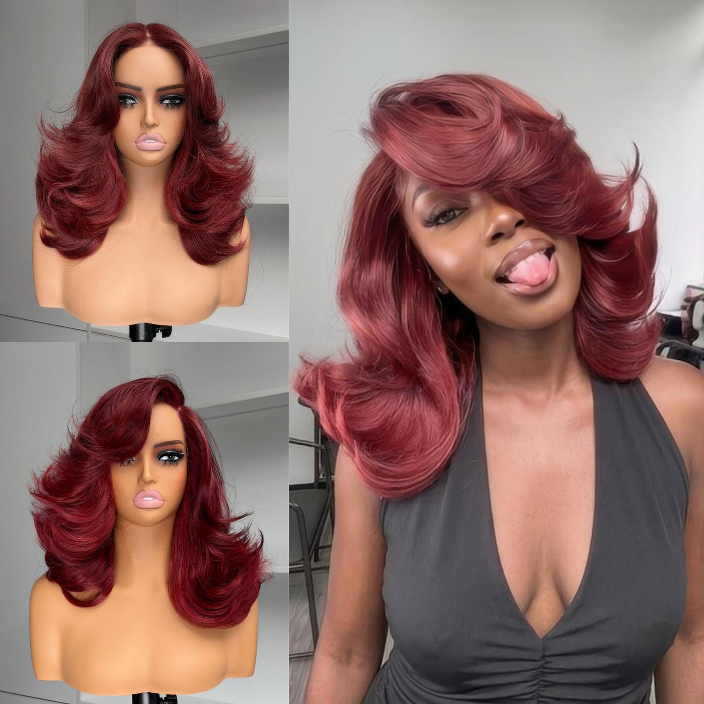 [Choppy Layers] Butterfly Cut T-Lace Synthetic Glueless Wigs Ruby Red