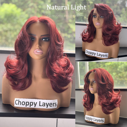 [Choppy Layers] Butterfly Cut T-Lace Synthetic Glueless Wigs Ruby Red