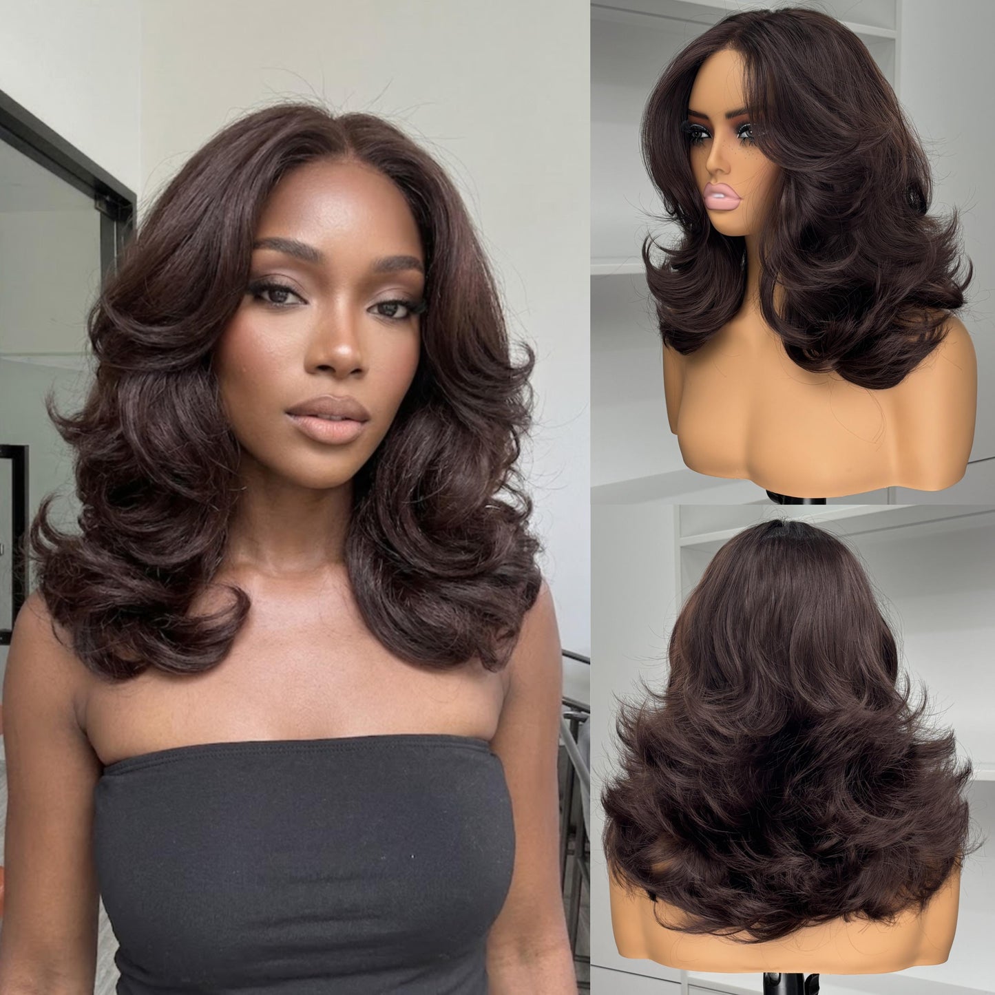 [Choppy Layers] Butterfly Cut T-Lace Synthetic Wigs Chocolate Brown