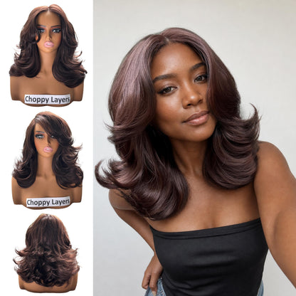 [Choppy Layers] Butterfly Cut T-Lace Synthetic Wigs Chocolate Brown