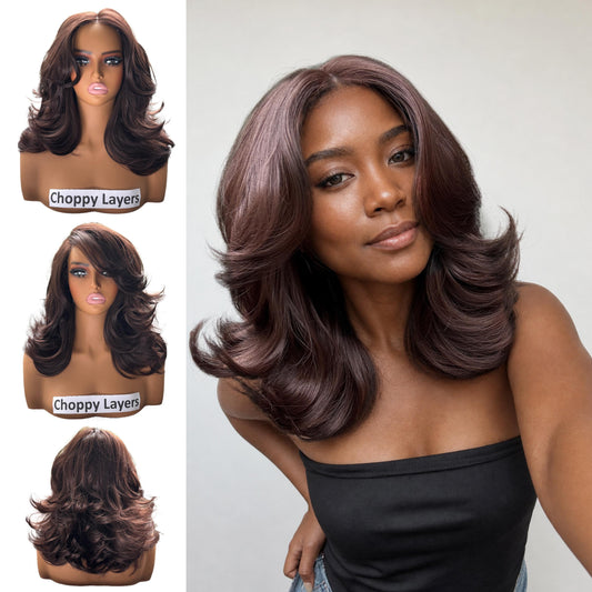[Choppy Layers] Butterfly Cut T-Lace Synthetic Wigs Chocolate Brown