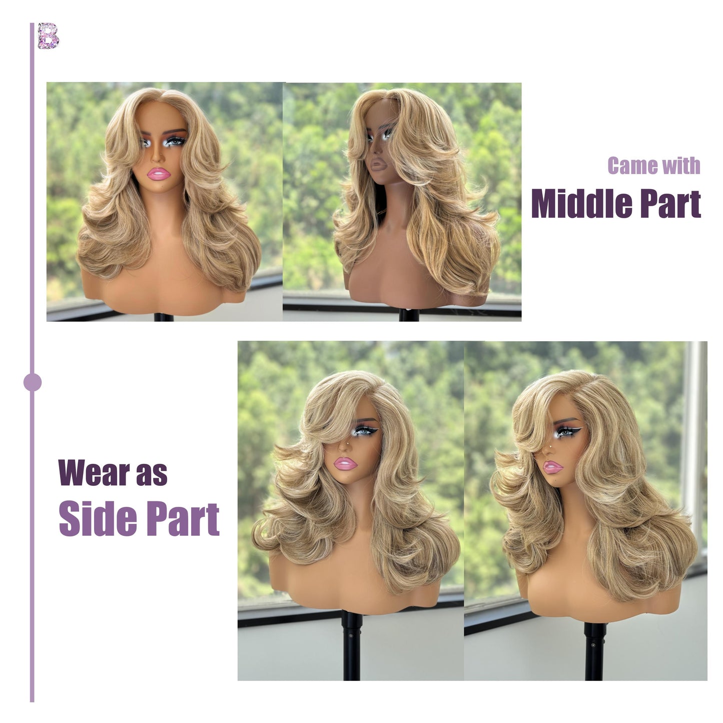 [Choppy Layers] Butterfly Cut T-Lace Synthetic Glueless Wigs Mix Honey Blond