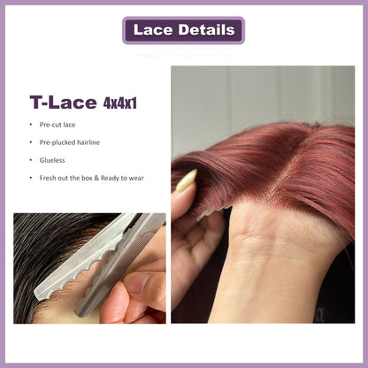 [Choppy Layers] Butterfly Cut T-Lace Synthetic Glueless Wigs Ruby Red