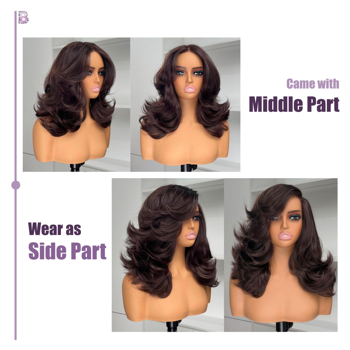 [Choppy Layers] Butterfly Cut T-Lace Synthetic Wigs Chocolate Brown