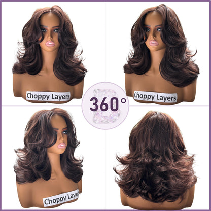 [Choppy Layers] Butterfly Cut T-Lace Synthetic Wigs Chocolate Brown