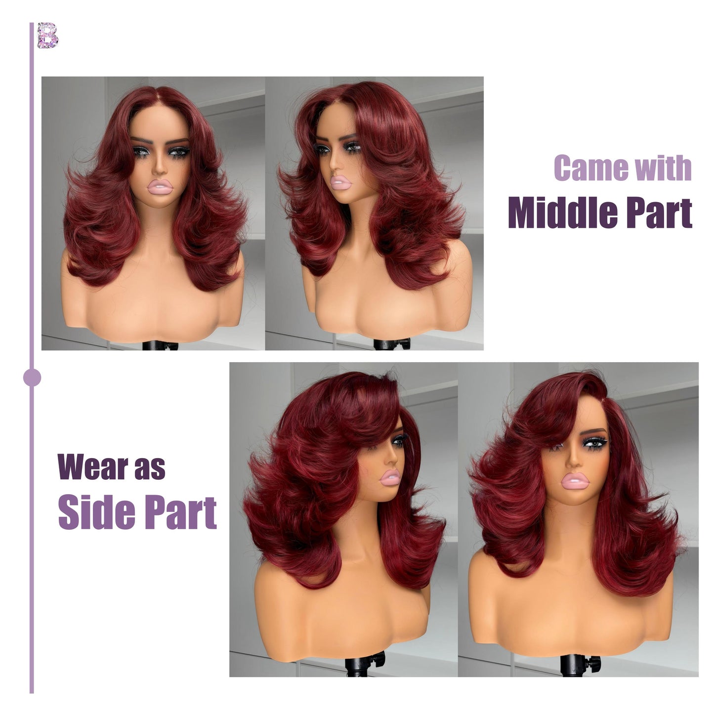 [Choppy Layers] Butterfly Cut T-Lace Synthetic Glueless Wigs Ruby Red