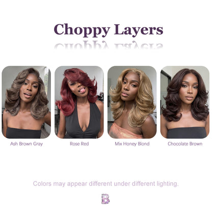 [Choppy Layers] Butterfly Cut T-Lace Synthetic Glueless Wigs Ruby Red