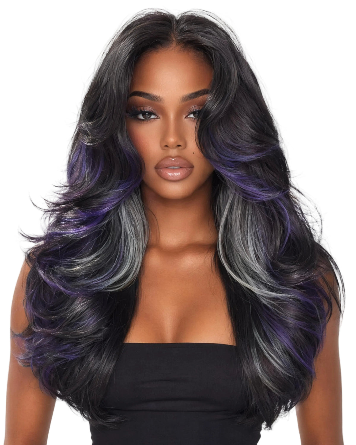 [Detroit Layers] 24 Inches Black Purple Mint Glueless Synthetic Wig