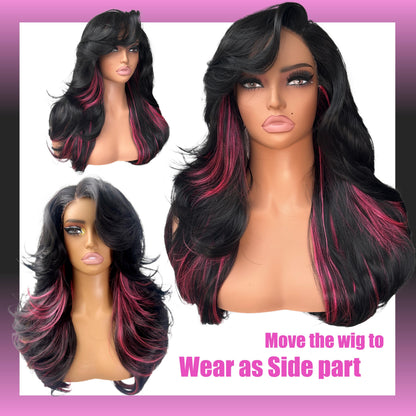 [Detroit Layers] 24 Inches Black Purple Mint Glueless Synthetic Wig