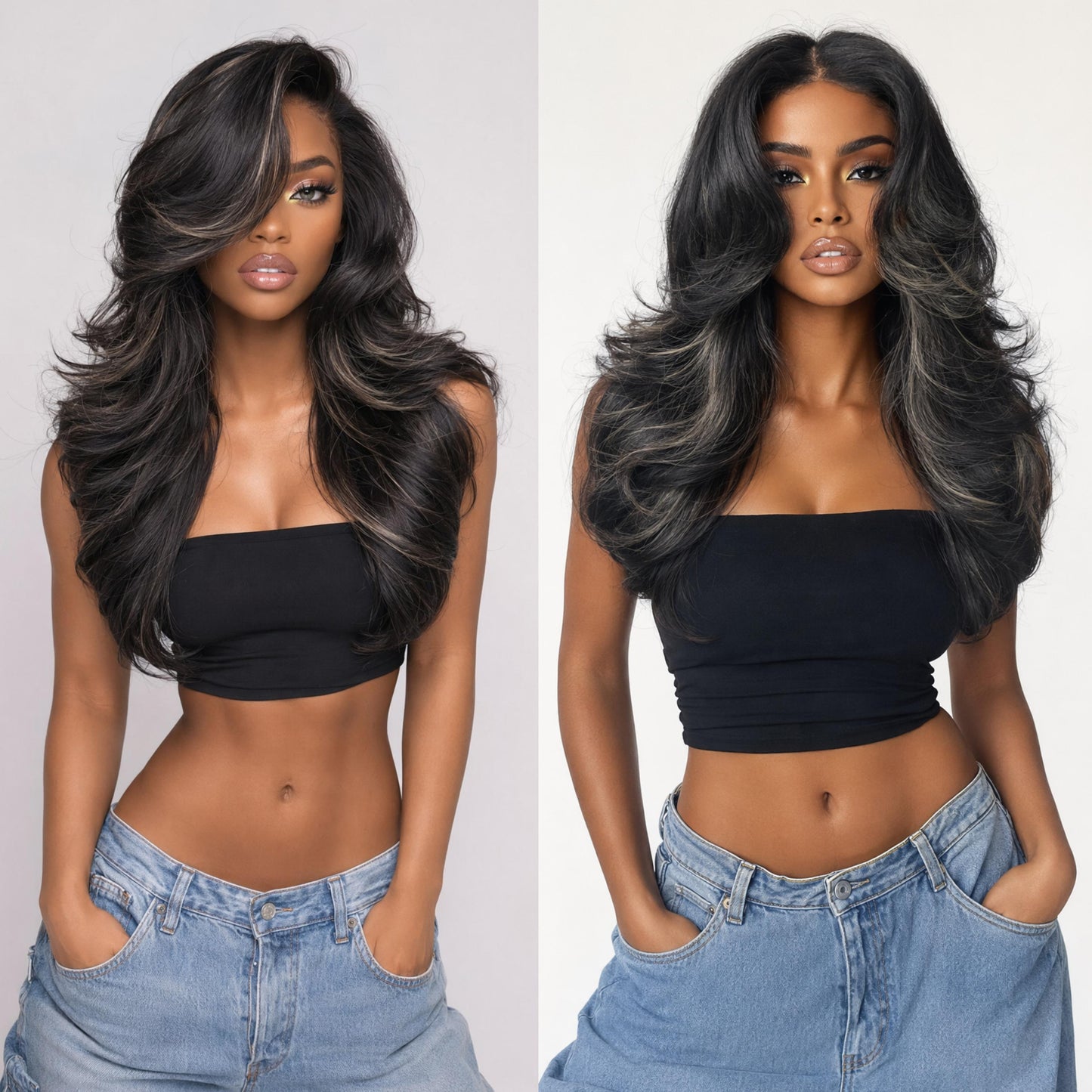 [Detroit Layers] 24 Inches Black Purple Mint Glueless Synthetic Wig