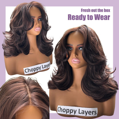 [Choppy Layers] Butterfly Cut T-Lace Synthetic Glueless Wigs Ash Brown Gray
