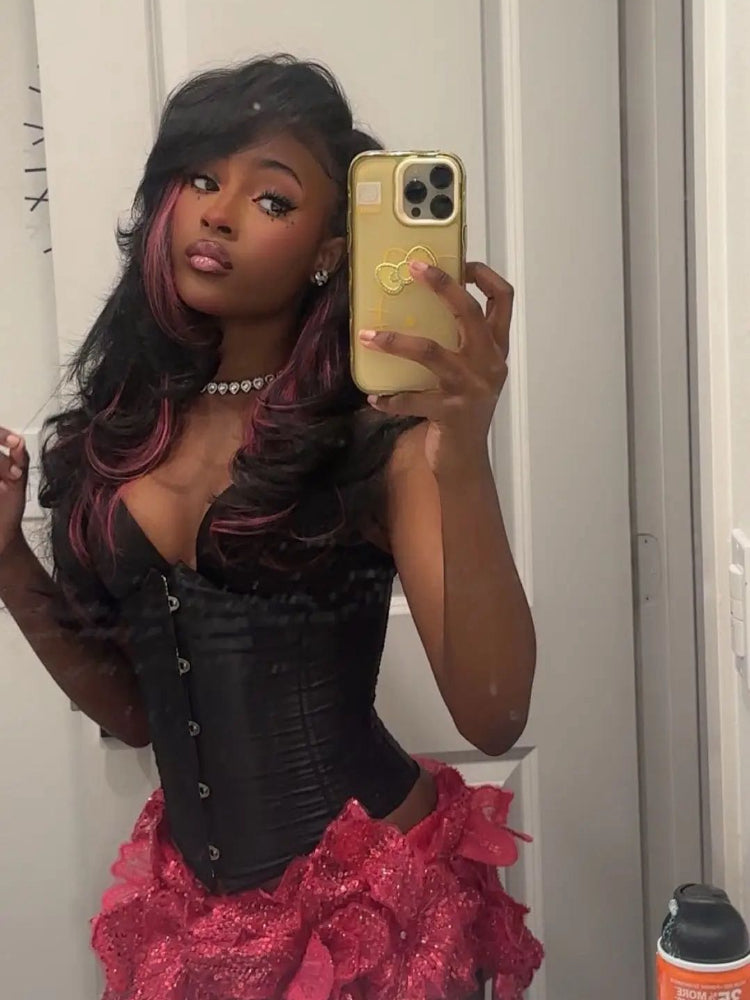[Detroit Layers] 24 Inches Black Pink Glueless Synthetic Wig